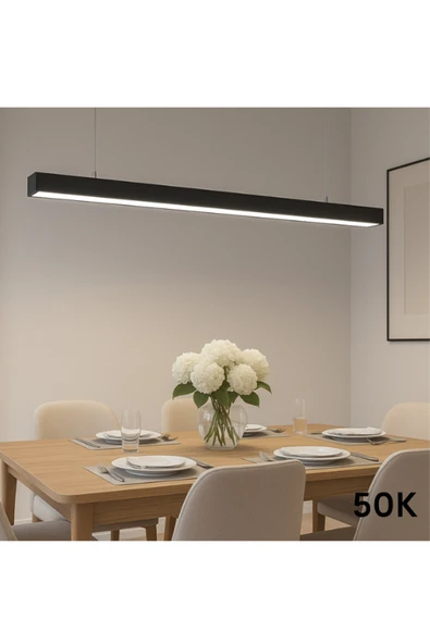 luxshome Lineer 120 cm Siyah Kasa Doğal Beyaz Işık Sarkıt Modern LED Avize, Salon Mutfak Ofis Masaüstü Lamba - Resim 4