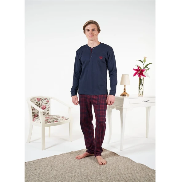 Estiva Penye İnterlok Kareli Uzun Kol Erkek Pijama Takım - Resim 3