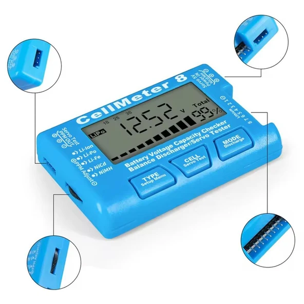 RC 1-8S LiPo Li-Ion LiFe NiMH Pil Kapasite ve Voltaj Test Cihazı – Pil Ölçer - 2