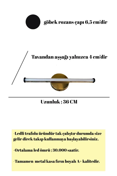 luxshome Modern Prime Tekli Eskitme Gold Kasa Led Beyaz Power Ledli Salon Mutfak Oda Hol Ledli Avize - Resim 2