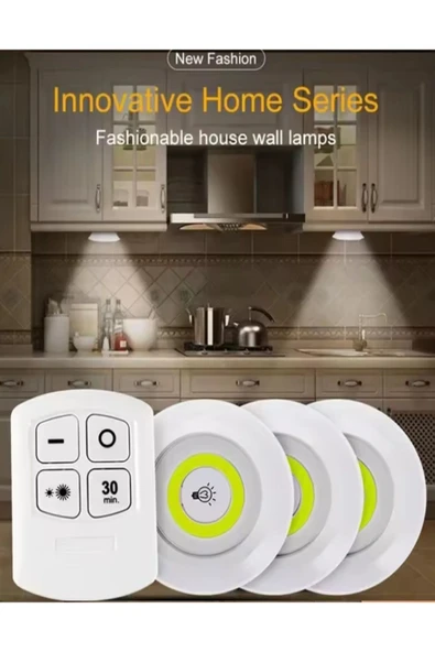 Voxify Masa Lambası Mutfak Tezgah Altı Banyo Dolabı Dolap İçi Kablosuz 3Lü Kumandalı Ve Pilli Led Işık - 4