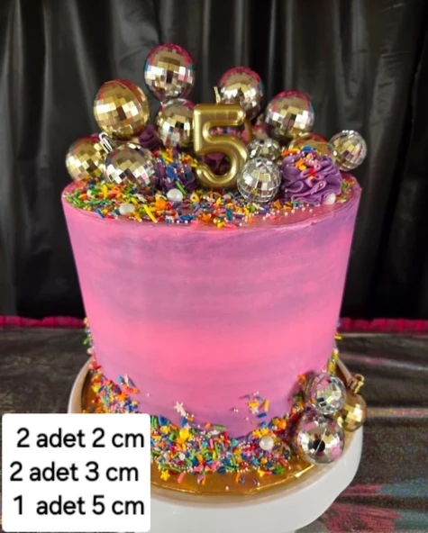 DİSKO TOPU PASTA SÜSÜ GOLD RENK DİSKO TOPU 2CM/3 CM/5 CM SETİ ürün görseli