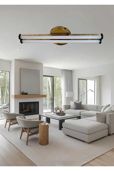 luxshome İkili Modern Prime Eskitme Gold Kasa Led Beyaz Power Ledli Salon Mutfak Oda Hol Ledli Avize - Resim 2