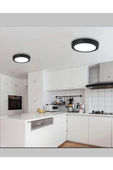 luxshome Sarı Işık Mat Siyah Kasa 24W Büyük Boy Tavana Sıfır Led Armatür Aplik Avize Ev Ofis İşyeri Salon - Resim 2