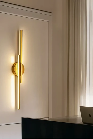 luxshome Modern Kablosuz Çift Yönlü Tak Çalıştır Ledli Pilli Aplik Banyo Tablo Ayna Aydınlatma Eskitme Gold