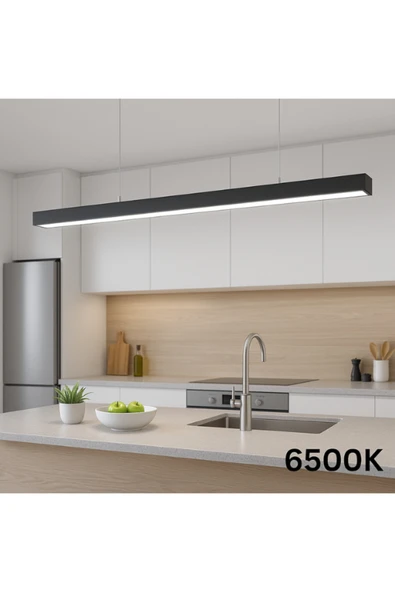 luxshome Lineer 120 cm Siyah Kasa Doğal Beyaz Işık Sarkıt Modern LED Avize, Salon Mutfak Ofis Masaüstü Lamba - Resim 2