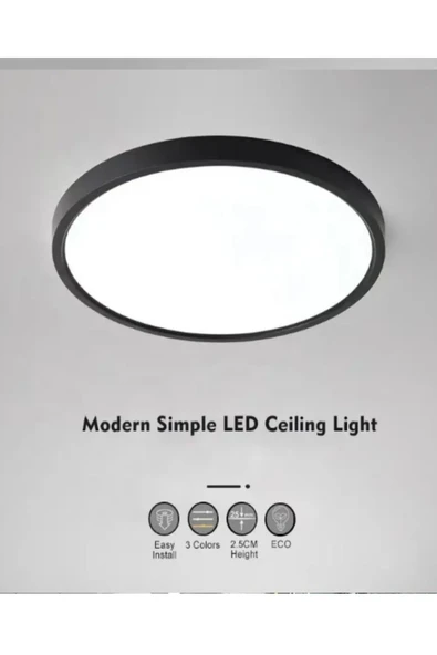 luxshome 24W Büyük Boy Antrasit Renk Kasa Tavana Sıfır Plafonyer Led Armatür Avize Aplik Lambası Beyaz Işık - Resim 2