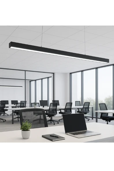 luxshome Lineer 120 cm Siyah Kasa Doğal Beyaz Işık Sarkıt Modern LED Avize, Salon Mutfak Ofis Masaüstü Lamba ürün görseli