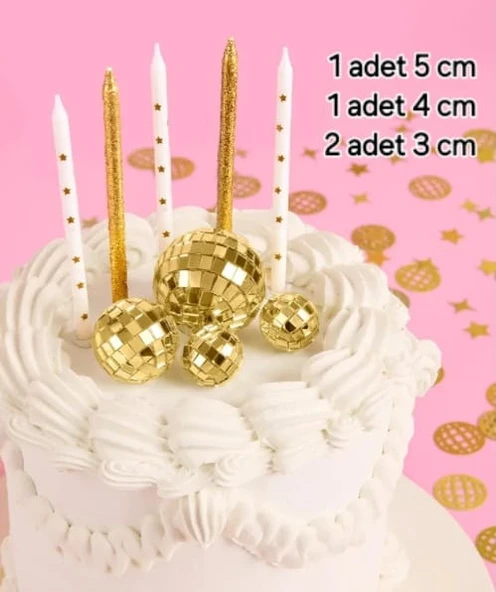 Disko Topu Pasta Süsü,disko Topu Kek Dekorasyonları GOLD disko topu 4 lü pasta süsü ürün görseli