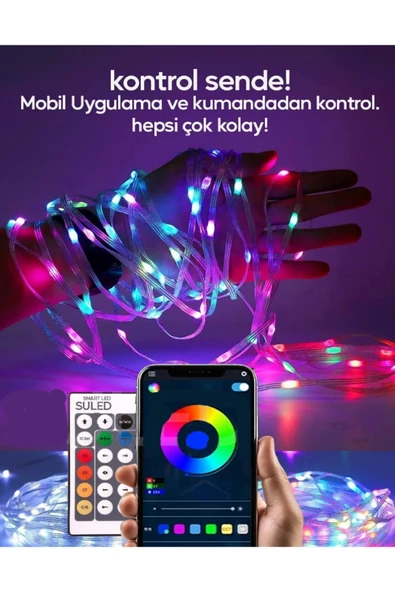 Voxify Tv Arkası 10 Metre Bluetooth Telefon Kontrollü Smart Ambiance Sese Duyarlı Kumandalı Şerit Led Işık - Resim 3