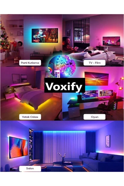 Voxify Tv Arkası 10 Metre Bluetooth Telefon Kontrollü Smart Ambiance Sese Duyarlı Kumandalı Şerit Led Işık - Resim 6