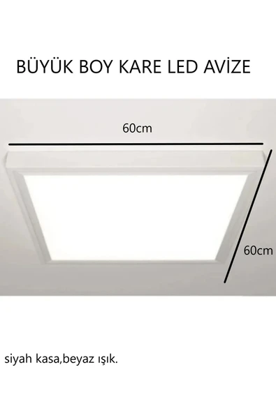 Viesteknoloji Siyah Kasa 60x60cm Kare Tavana Sıfır Led Panel Avize Armatür Banyo Tuvalet Balkon Led Glop Armatür ürün görseli
