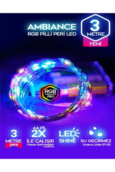 Voxify 3 Metre Pilli Rgb Peri Led Ince Tel Dekoratif Lambası Renkli Dekor Perde Ledli Bahçe Oda Kafe Duvar ürün görseli