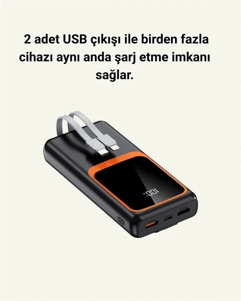 Dijital Ekranlı 20.000 mAh Powerbank | 22.5W Hızlı Şarj + Çoklu Bağlantı Seçeneği - Resim 4