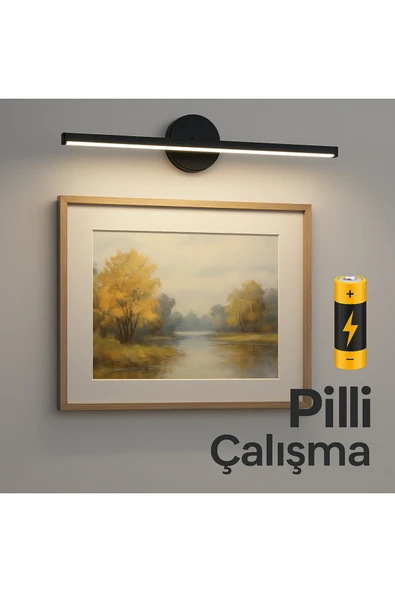 luxshome Modern Kablosuz Tak Çalıştır Ledli Pilli Aplik Banyo Tablo Ayna Duvar Aydınlatma Siyah Pil Dahildir ürün görseli