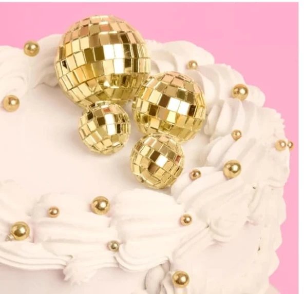 Disko Topu Pasta Süsü,disko Topu Kek Dekorasyonları GOLD disko topu 4 lü pasta süsü - Resim 2