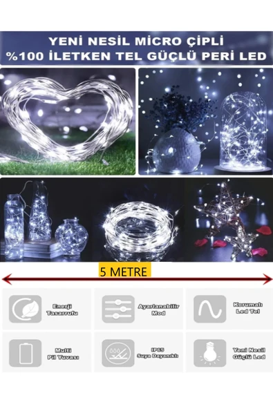 Voxify 5 Metre Pilli Peri Dekor Işık Beyaz Işık, Dekoratif Lamba Beyaz Işık Yılbaşı Çam Ağacı Ev Süslemeli ürün görseli