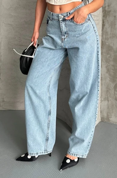 Baggy kar yıkama buz mavi jeans pantolon d2007 - 4