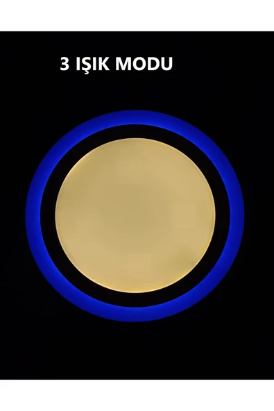 luxshome Çift Renk Gece Lambalı Tavana Sıfır Yuvarlak Led Panel Plofenyer Avize Sarı Mavi Işık 18 6w - Resim 2