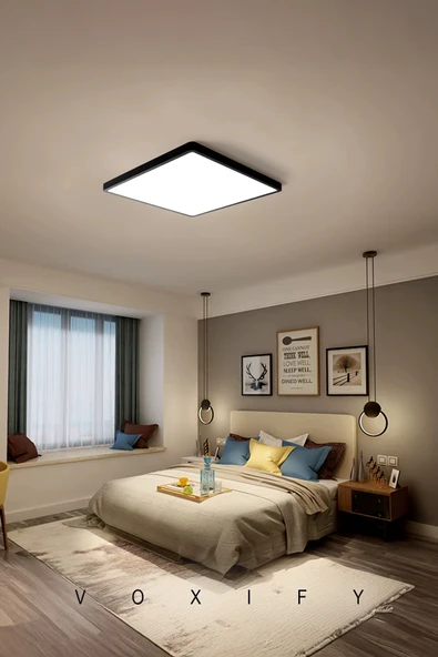 Voxify 30x30 cm Büyük Boy 24W Siyah Kasa Led Panel Avize Armatür Salon Banyo Balkon Tuvalet ve Wc Lambası - Resim 2