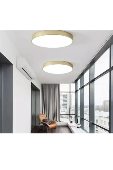 luxshome 24w Gold Kasa Tavana Sıfır Ledli Avize 30'cm Çapında Büyük Boy 6500k Beyaz Işık - Resim 3