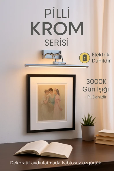 luxshome Pilli Krom Gün Işığı Duvar Apliği Banyo Aydınlatma Ayna Üstü Led Tablo Aplik A+ Loş Işık 3000K
