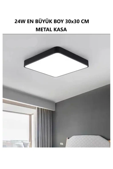 luxshome 30x30cm Büyük Boy 24w Metal Siyah Kasa Tavana Sıfır Led Panel Armatür Avize 6500K Beyaz Işık Ev Ofis