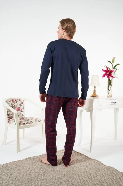 Estiva Penye İnterlok Kareli Uzun Kol Erkek Pijama Takım - Resim 5