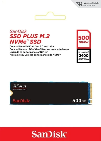 SANDISK 500GB SSD PLUS 2400-1500MBPS M.2 PCIE Gen 3.0 NVMe SDSSDA3N-500G-G26 - 2