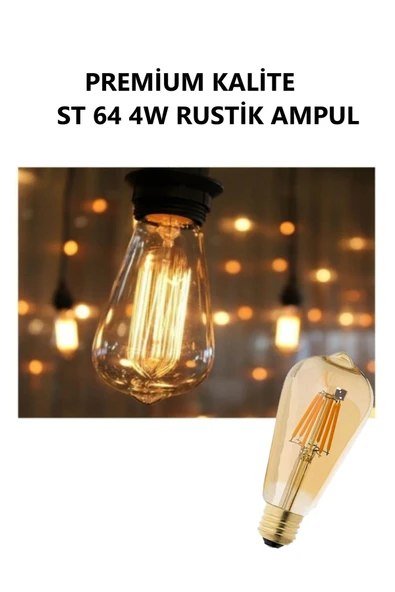 Viesteknoloji Premium Kalite St 64 Flamanlı Rustik 4 W Amber Vintage Aydınlatma Led Ampul ürün görseli