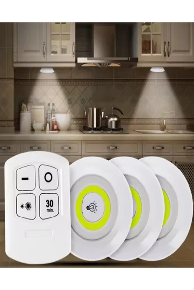 Voxify Masa Lambası Mutfak Tezgah Altı Banyo Dolabı Dolap İçi Kablosuz 3Lü Kumandalı Ve Pilli Led Işık - 2