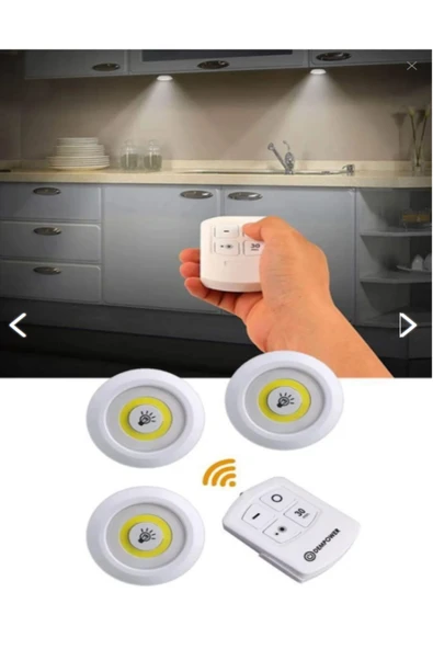 luxshome 3'lü Uzaktan Kumandalı Yapışkanlı Kablosuz Led Spot Lambalar Mutfak Tezgahı Dolap İçi Banyo Dolabı