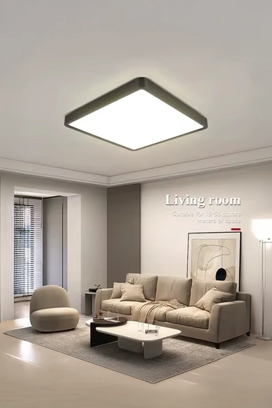 Voxify 30x30 cm Büyük Boy 24W Siyah Kasa Led Panel Avize Armatür Salon Banyo Balkon Tuvalet ve Wc Lambası - Resim 3