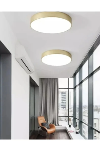 luxshome Sarı Işık Gold Altın Kasa 24W Büyük Boy Tavana Sıfır Led Armatür Aplik Avize Ev Ofis İşyeri Salon - Resim 2