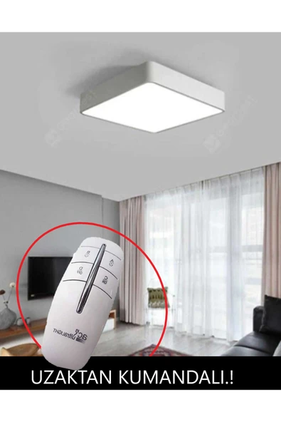 luxshome Büyük Boy Kare Tavana Sıfır Led Avize Kumandalı Oda Lambası Aplik Led Armatür 6500K Beyaz Işık 24w - Resim 2