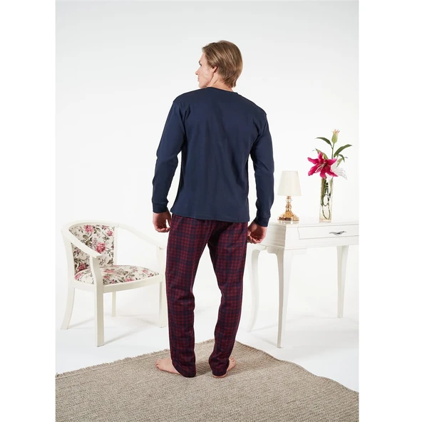 Estiva Penye İnterlok Kareli Uzun Kol Erkek Pijama Takım - Resim 2