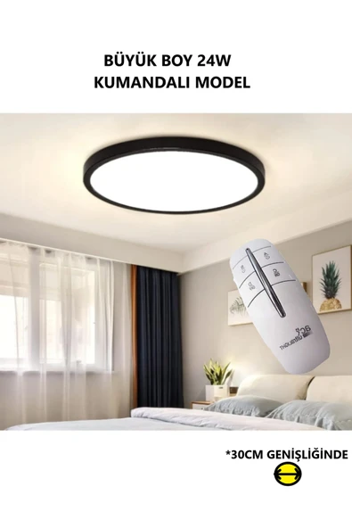luxshome 24w Uzaktan Kumandalı Led Avize Panel Armatür Siyah Renk Kasa Beyaz Işık Tavaba Sıfır Plofenyer ürün görseli