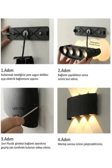 luxshome Çift Yön Led Aplik Haiti Model Modern Duvar Aydınlatma 10w 3200K Gün Işığı Su Geçirmez Dış Mekan - Resim 4