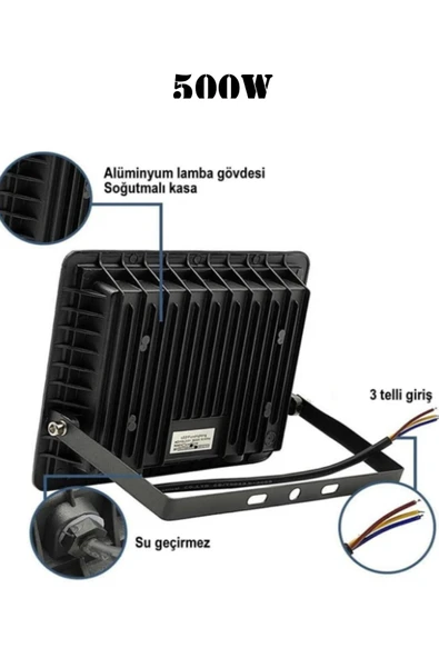Voxify 500W 30.000 Lümen 6500K Beyaz Işık Smd LED Projektör Dış Mekan Su Geçirmez Park Bahçe Otopark Lamba - Resim 3
