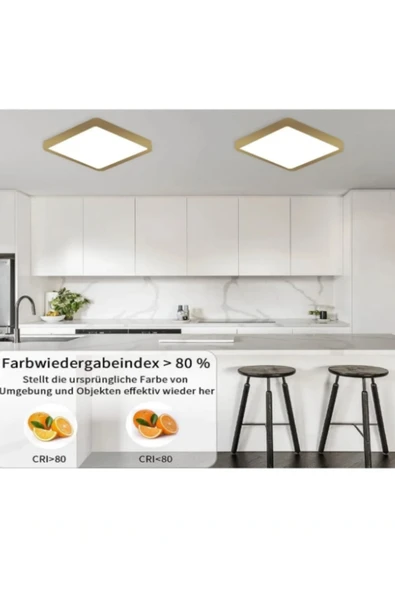 luxshome 30x30 Cm Büyük Kare Gold Kasaa Altın Renk Tavana Sıfır Led Armatür Avize Aplk Lambası Beyaz Işık ürün görseli
