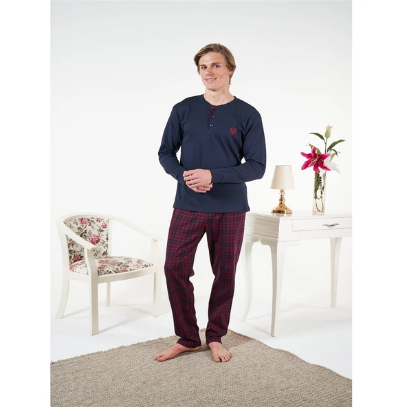 Estiva Penye İnterlok Kareli Uzun Kol Erkek Pijama Takım ürün görseli