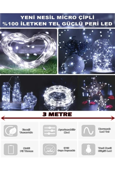 Voxify 3 Metre Beyaz Peri Led, Dekor Işık Beyaz Dekoratif Lamba Yılbaşı Çam Ağacı Ev Süslemeli ürün görseli