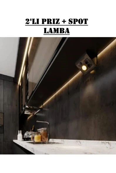 Voxify Mutfak Dolap Tezgah Altı Aydınlatma Ve Üçgen Prizi Ve 3w Led Işık Beyaz Işık Anahtarlı Siyah Kasa - Resim 2