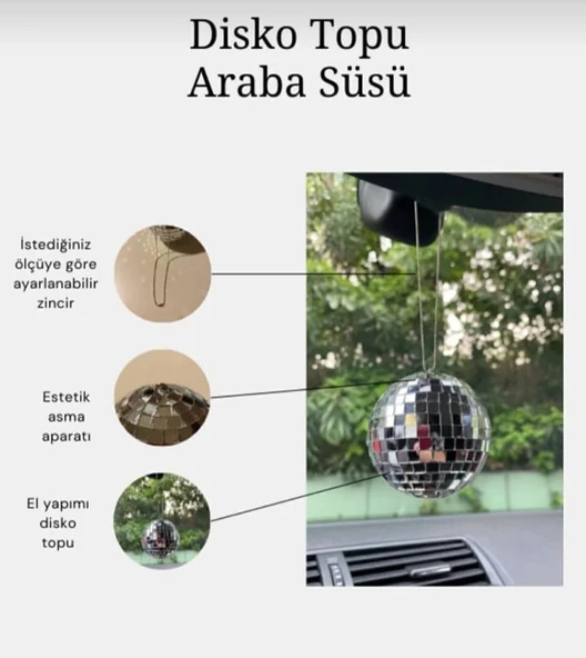Disko Topu Dikiz Aynası Süsü - 6 Cm - Araba Süsü Cam Aynadan Yapılmaktadır - 2