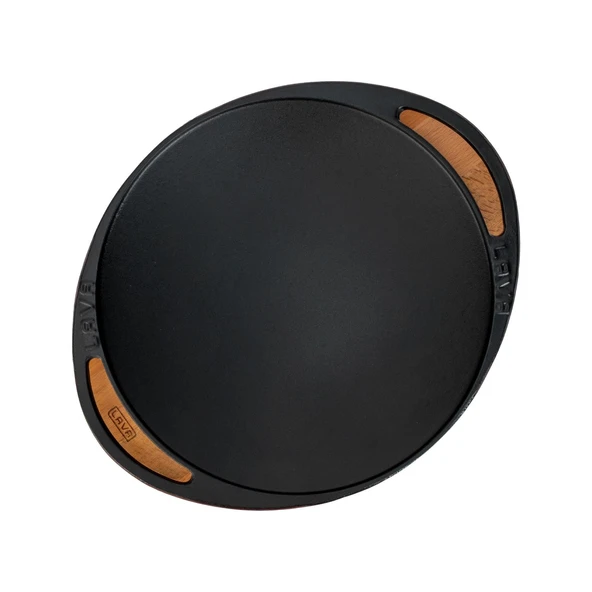 Lava Döküm Yuvarlak Saç Kavurma Tavası Döküm Demir Yekpare Çift Kulplu Kayın Servis Ahşabı Çap(Ø)28cm.-Bordo - Resim 3