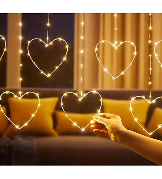 Kalpli Perde LED Işıklar, Sevgililer Günü Romantik LED Aydınlatma - 2