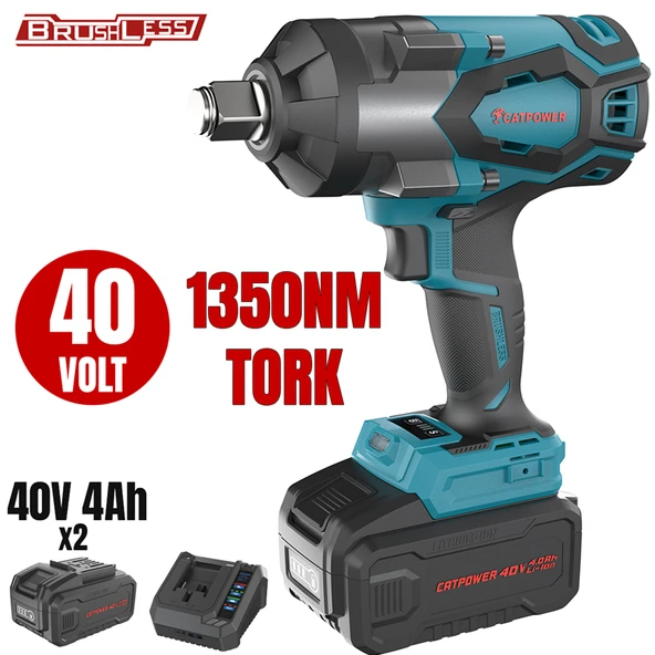 KÖMÜRSÜZ AKÜLÜ SOMUN SIKMA 3/4''  Lİ-İON 40V +( 4.0 ah AKÜ 2 ADET)+(Hızlı Şarj Cihazı) ürün görseli