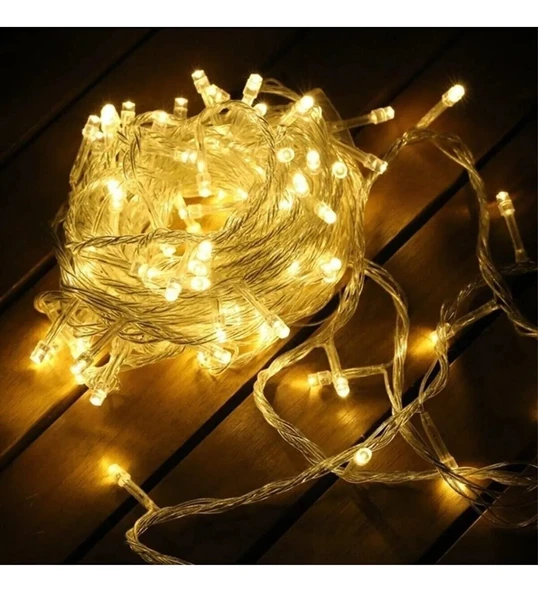 Yılbaşı Aydınlatması 100 LED Perde Hortum Sıcak Beyaz Işık - 10 Metre Dekoratif Şeffaf Kablolu Süs - 1