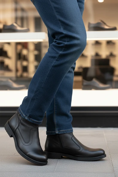 Ayakmod Siyah Hakiki Deri İçi Kürklü Kaymaz Soğuğa Dirençli Erkek Bot 450 M - 3