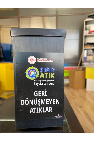 İzge 6 Adet Siyah Sıfır Atık Kutusu Geri DÖnüşüm Kutusu (GERİ DÖNÜŞMEYEN ATIKLAR ETİKETLİ) - 2